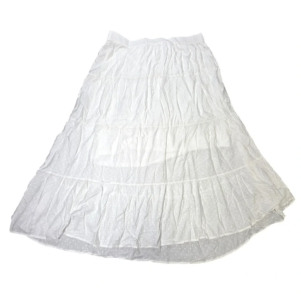 Cato Desert‎ Dream Clip Dot Tiered Maxi Skirt Women's Size 26/28W White NWT